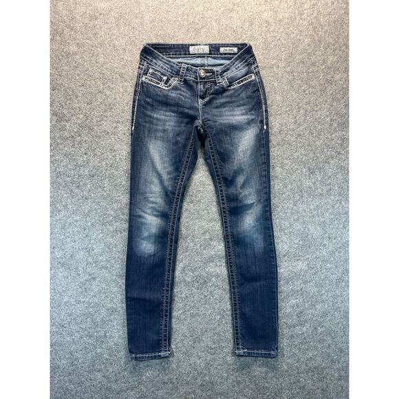 Daytrip Jeans Women's Size 26‎ Lynx Skinny Dark Blue Thick Stitch Embellished - Picture 1 of 14